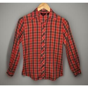 Vtg George Porgie Long Sleeve Top Shirt Red Black Yellow Plaid Blouse- 7 - XS